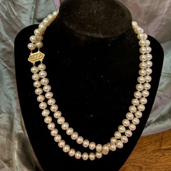 14k gold Huge box clasp CPollack Relios Pearls Double Strand Creamy White Cp - Picture 1 of 5